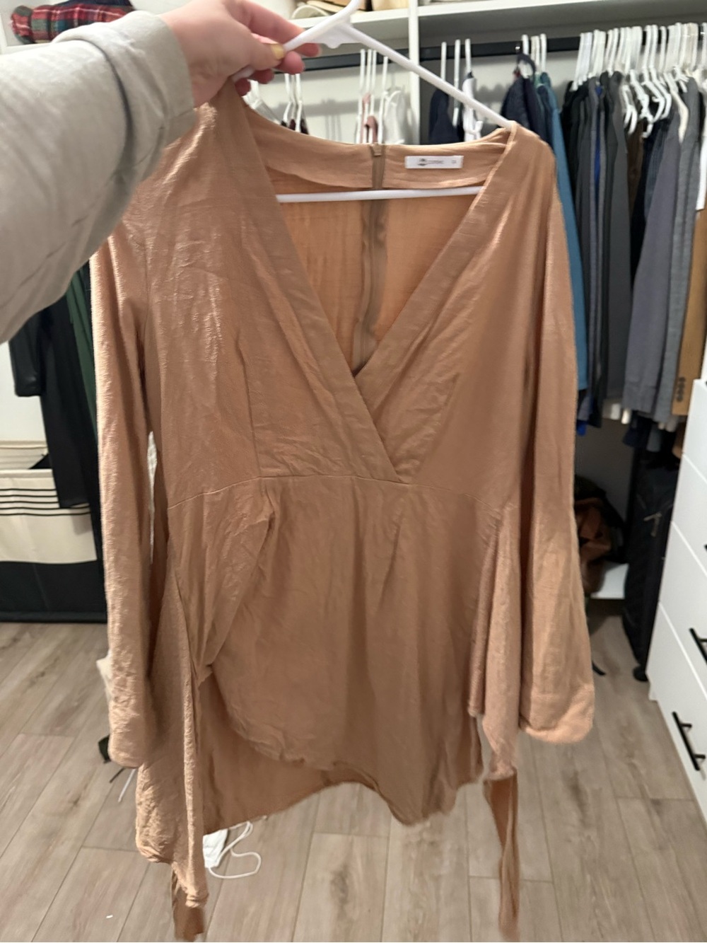 Light Tan V-Neck Long Sleeve Blouse/dress